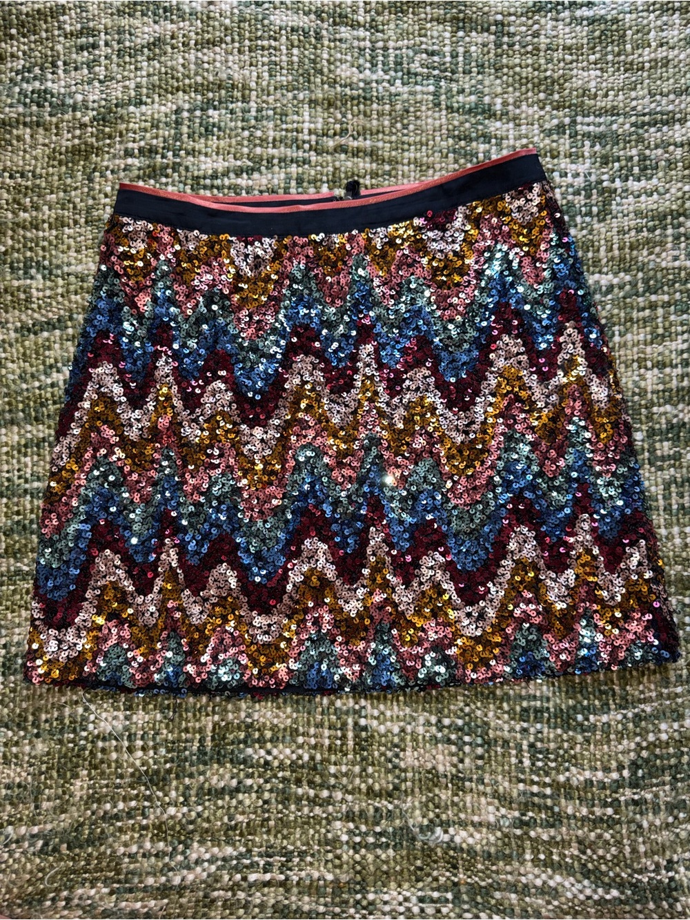 NEW Anthropologie MAEVE 0 Skirt Sequin Multicolor Zig Zag Chevron Party Sz 12. - Picture 2 of 7